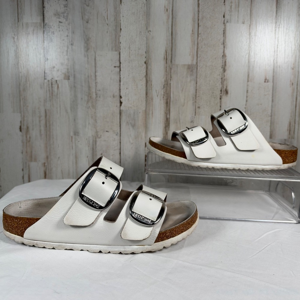 Birkenstock Sandals Women 38/7.5 White Arizona Big Buckle Leather Casual Comfort